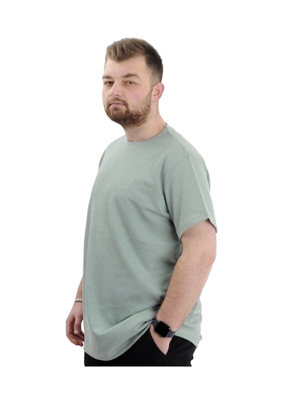 Mode Xl Büyük Beden Erkek T-shirt Bisiklet Yaka Waffle 20033 Çağla Çağla Yeşili