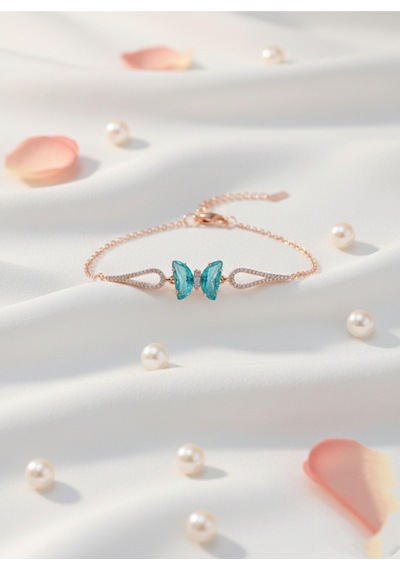 Çekirdekjewelry 925 Ayar Gümüş Kelebek Bileklik Pembe
