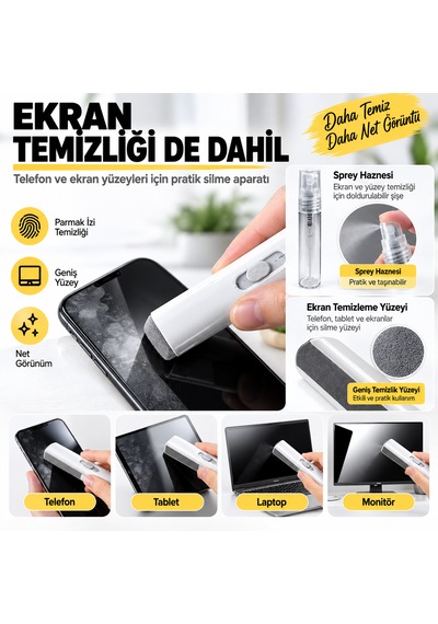 7'si 1 Arada Elektronik Temizleme Seti Bilgisayar, Laptop, Klavye, Telefon, Kulaklık Airpod Vb. İçin