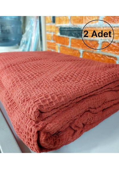 2 Adet Şaheser %100 Pamuk Çift Kişilik Pike 240x220 -brick Red Kırmızı