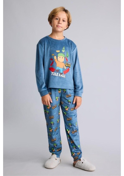 Defacto Stumble Guys Baskılı Kadife 2li Pijama Takımı Erkek Çocuk I3436a826cwbe764 Mavi-be764