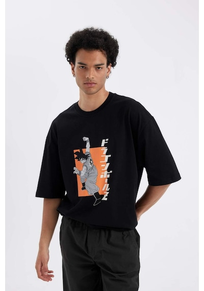 DeFacto %100 Pamuk Dragon Ball Loose Fit Bisiklet Yaka Sırt Baskılı Kısa Kollu Tişört C6526AX24AUBK81