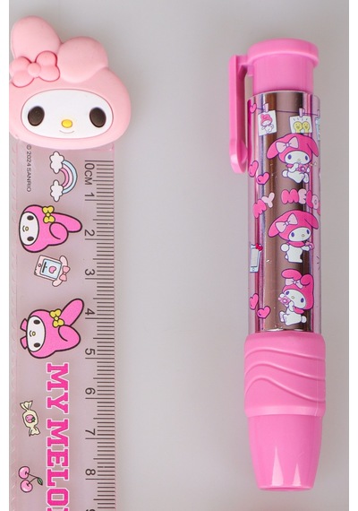 "dekomus Islak Mendil Hediyeli" Lisanslı My Melody 6 Parça Kırtasiye Seti Pods/kulaklık Tasarımlı Kalemtraş,cetvel,uçlu Kalem,ruj Silgi Altın