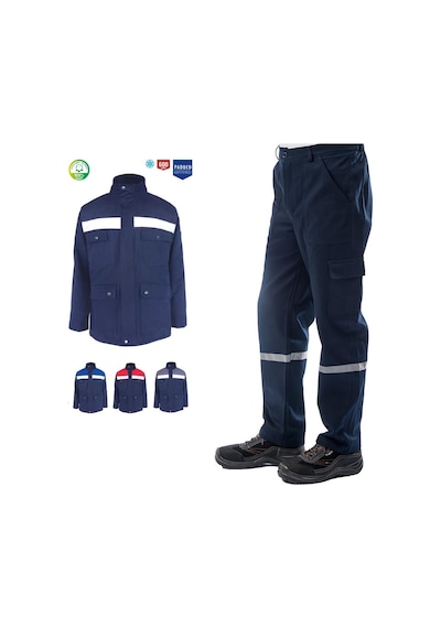 Kışlık İş Takımı Çok Cepli Reflektörlü Mont 4111 Ve 7/7 İş Pantolonu 2958 Lacivert Renk Yüzde Yüz Pamuk