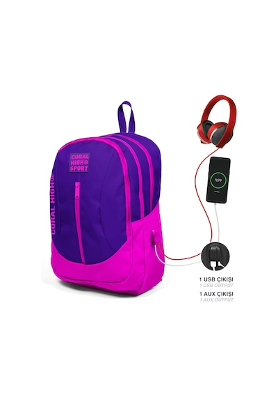 Yaygan Coral High Sport Sırt Çantası USB + AUX Soketli - Mor