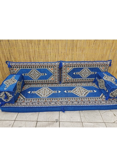 Coton Şark Köşesi Saraylı Desenli Minder Takımı Mavi