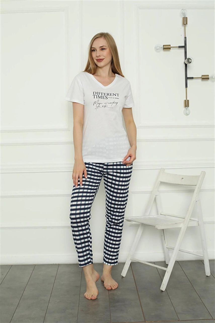 Akbeniz Kadın Penye Pijama Takım 4160 Beyaz