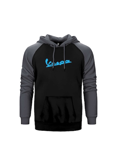 Vespa Text Blue Gri Renk Reglan Kol Kapşonlu Sweatshirt Gri