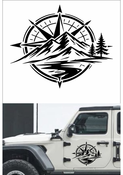 Pusula Dağ Ve Orman Sticker - Araba Oto Motosiklet Karavan Cam Sticker - 00357 30x25 Cm
