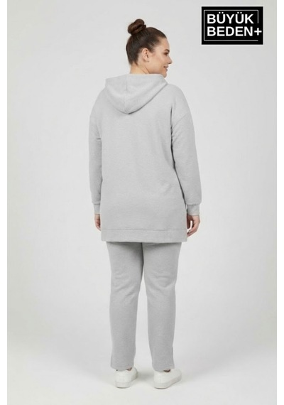 Süperlife Büyük Beden Kapşonlu A Baskılı Tunik İnce Sweatshırt Spr26btk991-3 Grey Melange