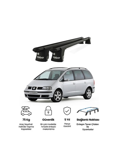 Trio-ı Seat Alhambra 1996-2000 Uyumlu Siyah Kilitli Ara Atkı 135cm Port Bagaj Tavan Barı