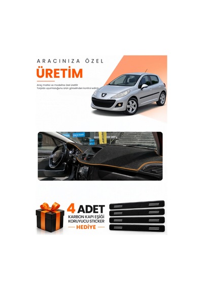 Peugeot 207 2007-2012 Uyumlu Torpido Koruma Örtüsü Oto Kılıfı - Siyah Kahverengi