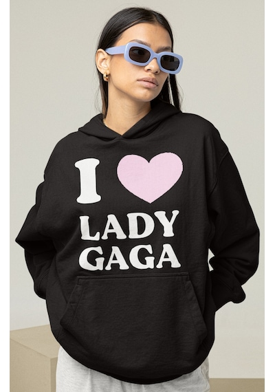 Sevbano I Love Lady Gaga Yazılı Unisex Oversize Şarkıcı Hoodie Siyah