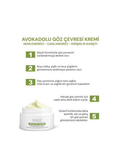 Sinoz Avokado Bomb Yoğun Nemlendirici Yüz Kremi & Göz Kremi 2'li Bakım Seti