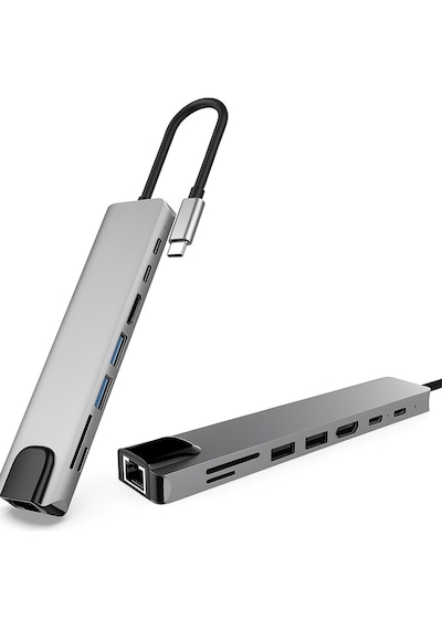 8'in 1 Usb Type-c Hub Çoklu Bağlantı İstasyonu Hdmı 4k, Rj45 Ethernet Usb 3.0, Pd Sd/tf Kart Okuyucu