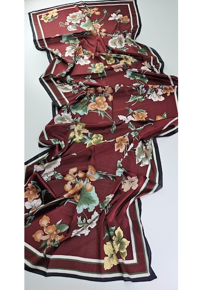 Miorel Scarfs Yeni Sezon Çiçek Desen Vual İpek Şal Fular Silk Scarfs Shawl Hijab Bordo
