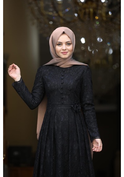 İbrahim Burak Etiler Collection Ahunisa Henna Abiye Siyah 5646