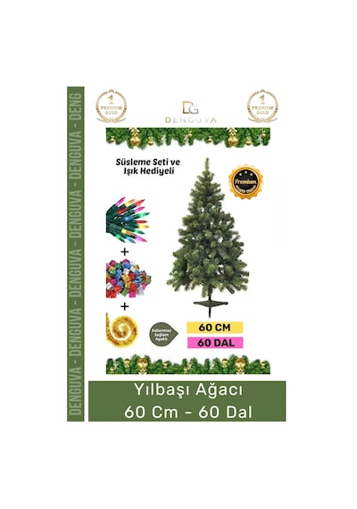 Premium Kutu Süsleme Seti Yılbaşı Çam Ağacı Renkli Işığı Yeni Yıl Süsleri Noel Paketi 60 Cm 60 Dal