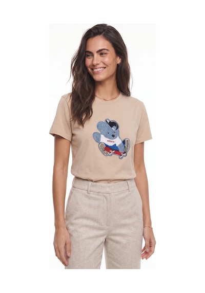 Onloox Kadın Bej Bej Pamuklu Bisiklet Yaka Rahat Kalıp Teddy Nakışlı İşlemeli Kısa Kollu T-shirt Onloox Kadın Bej Bej Pamuklu Bisiklet Yaka Rahat Kalıp Teddy Nakışlı İşlemeli Kısa Kollu T-shirt