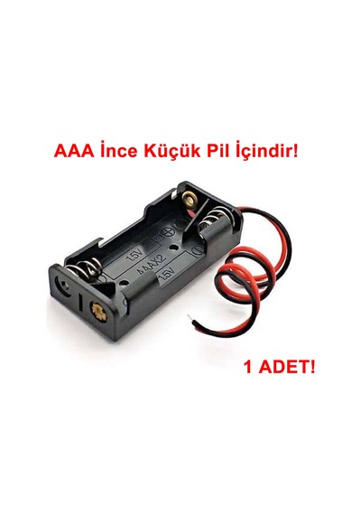 Aaa Pil Kutusu Yuvası İnce Küçük Tip 2 Adet 1.5v Pil Toplam 3v Plasitk Pil Tutucu 14cm Kablo