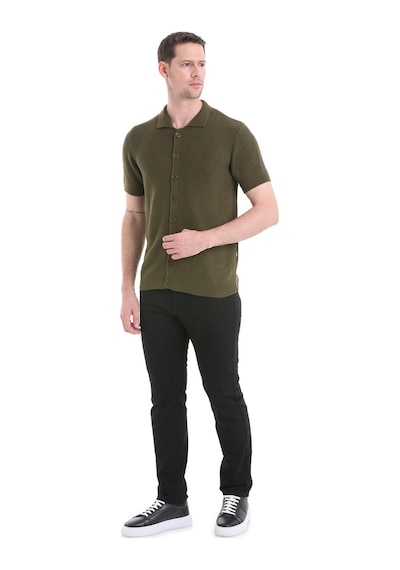 Hatemoğlu Regular Fit Düz Düğmeli Kısa Kollu Triko Hırka 34162024c001 022 - Haki