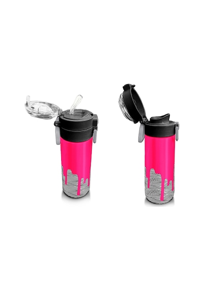 Coral High Kız Çocuk 500 Ml Okul Ve Günlük Paslanmaz Çelik Termos - Pembe Siyah Beyaz Desenli - Sızdırmaz Çok Renkli