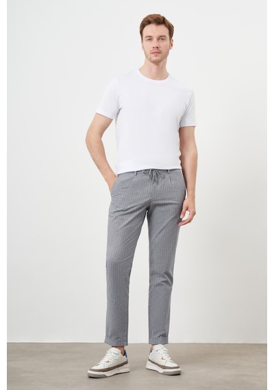 Morven Erkek Lacivert Pamuk Keten Trend İpli Jogger Slim Fit Spor Pantolon Lacivert