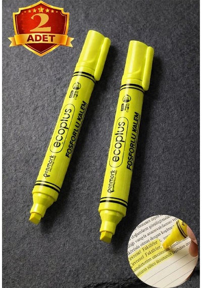 Sarı Fosforlu Kalem Neon Renkli 2 Adet Kesik Uç 1-5mm İşaretleme Kalemi Canlı Renk Okul Ofis Tipi İşaretleme Kalemi