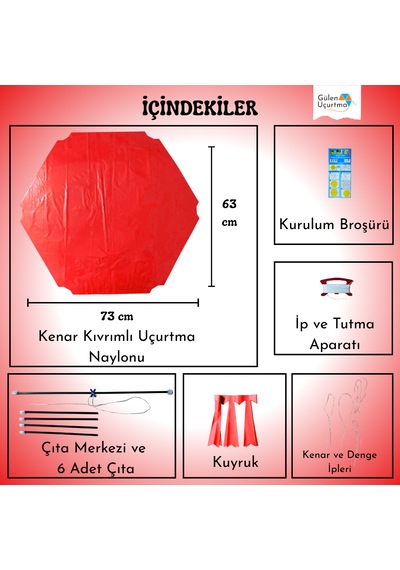 Uçurtma Yapım Seti / Naylon Altıgen / Plastik Çıtalı / Kırmızı