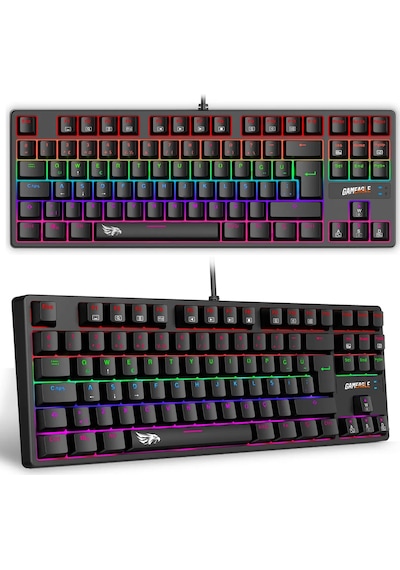 Gameagle 87 Tuşlu Kablolu Mekanik Hissiyatlı Rgb Gaming Klavye Kırmızı Switch Örgü Kablolu Siyah Oyuncu Klavyesi Tenkeyless