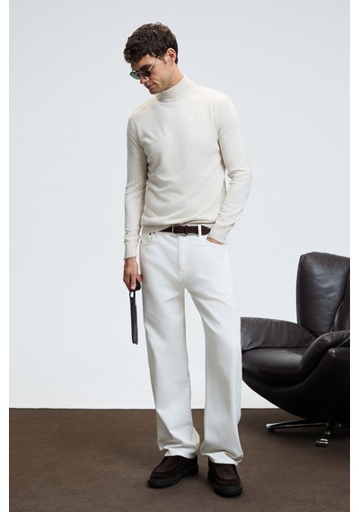 Grimelange REBEL Erkek Yarım Balıkçı Yaka Basic Slim Fit Triko Bej Kazak