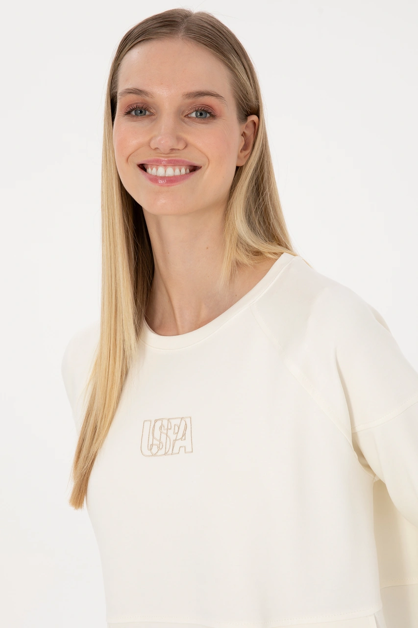 U.S. Polo Assn. Kadın Krem Uzun Bisiklet Yaka Sweatshirt 50315623-VR256
