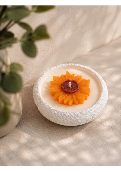 El Yapımı Ayçiçeği Mum Ve Mumluk Saksı Hediyelik Koyu Sarı