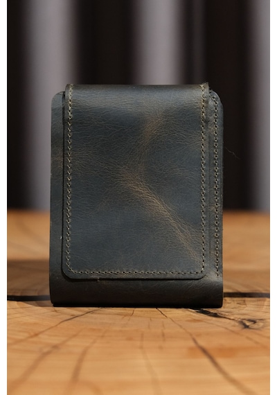 Lenax Leather Mono Klips Hakiki Deri Erkek Cüzdan Nakit Para Klipsli, Mıknatıslı Kapak, Bozuk Para Cepli Haki