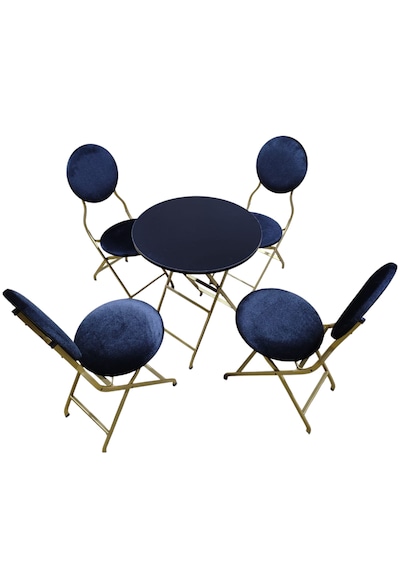 Siyah Kumaş Gold Metal Bahçe Takımı - 4 Sandalye + 1 Masa