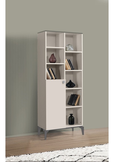 Çakıltaşı Raflı Kapaklı Kitaplık 70x37x180cm Krem