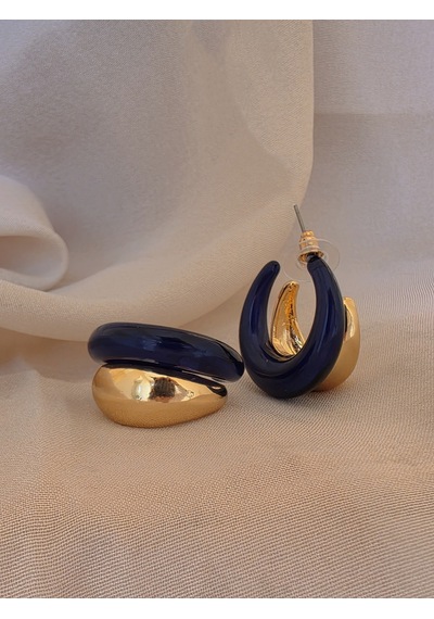 Chunky Bombeli Model Yarım Halka Lacivert Küpe 2,5cm Lacivert