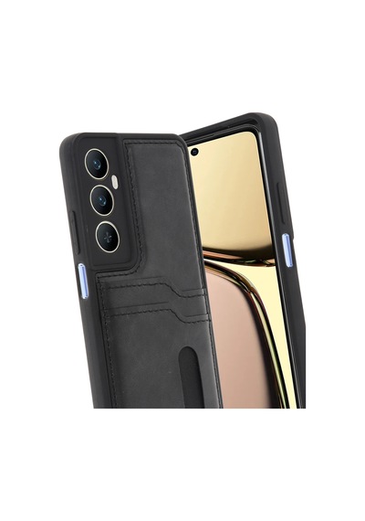 Uryport Realme C65 Sara Kartvizitli Deri Kılıf - Siyah