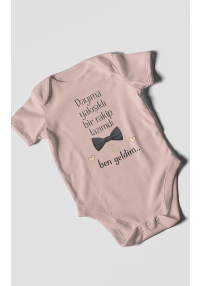 Morivokids Dayıya Özel Kısa Kollu Bebek Body %100 Pamuk Pastel Pembe