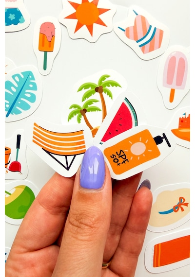 Renkli Yaz Tatili Temalı 73 Parça Mix Sticker Paketi Summer Suya Dayanıklı Laptop Termos Telefon Etiket Seti Diğer