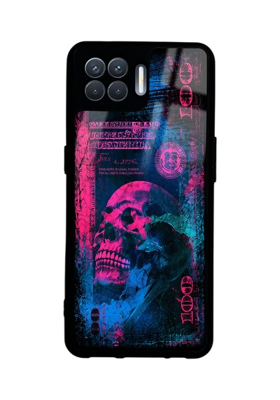 Oppo Reno 4 Lite Pink Neon Skull Chaos Tasarımlı Glossy Telefon Kılıfı Pembe
