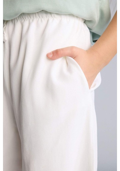 Defacto Wıde Leg Geniş Paça Keten Karışımlı Pantolon Kız Çocuk H1224a826smwt34 Beyaz-wt34