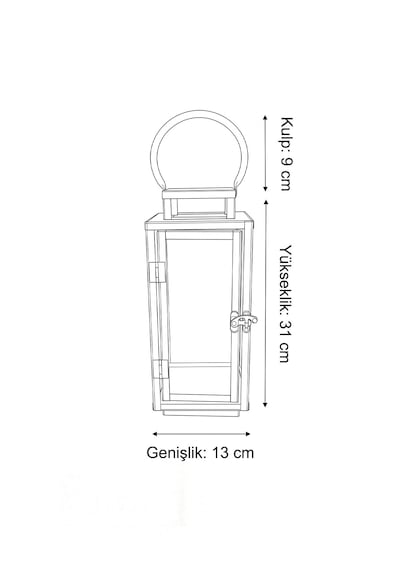 Cam Panelli 31 Cm Metal Mumluk Fener - Askılı Dikdörtgen Dekoratif Şamdan Siyah