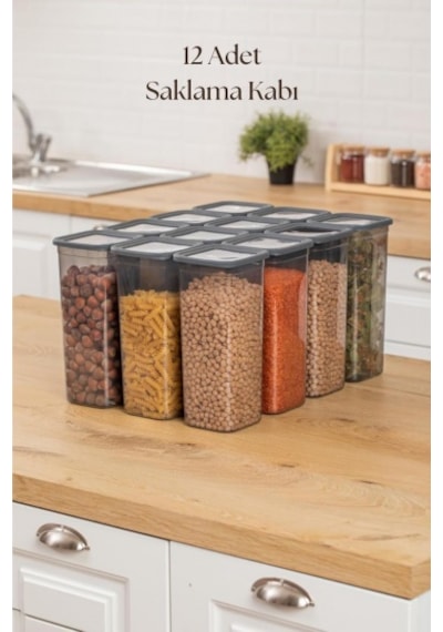 12'li Kavanoz Seti & Saklama Kabı & Erzak Kabı 12x1900 Ml 20 Lı Etiket Hediyeli