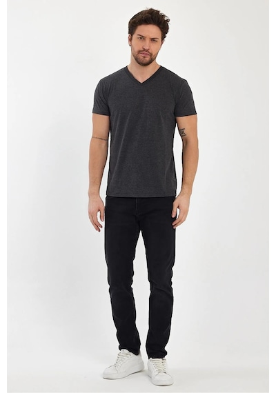 Erkek Compact Penye V Yaka T-shirt Antrasit