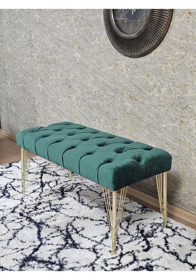 Zafir Gold Tel Ayaklı 90 Cm Puf Bench - Puf - Bench - Kasalı Oturak - Oturak - Yatak Ucu Puf Yeşil