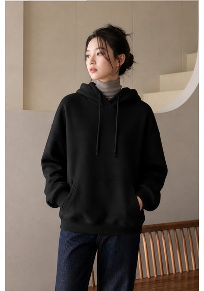 Cool Tarz Kadın Oversize Hoodie Sweatshirt Kapüşonlu Kanguru Cepli Siyah Siyah