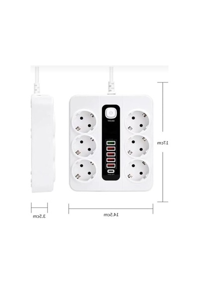 6'lı Priz, 4 Usb Ve 2 Type-c Çıkışı İle Kullanıma Uygun