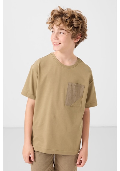 Koyu Bej-camel Pamuklu Oversize Fit Dokuma Hafif Esnek Chino Erkek Çocuk Şort Takım - 11278 Koyu Bej