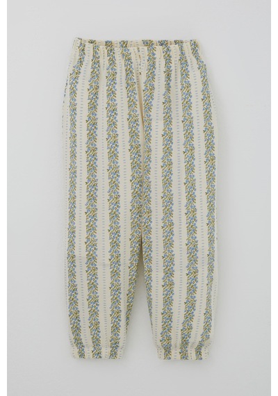 Breeze Kız Bebek Pijama Takımı Mavi Floral Çiçek Desenli Şeritli 9 Ay - 3 Yaş , Ekru